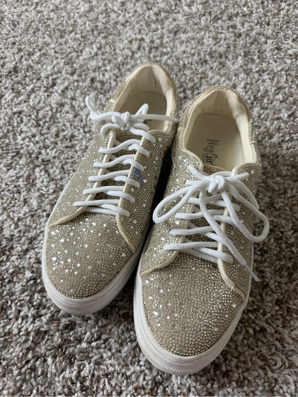 Embellished Cream Low-Top Lace-Up Sneakers